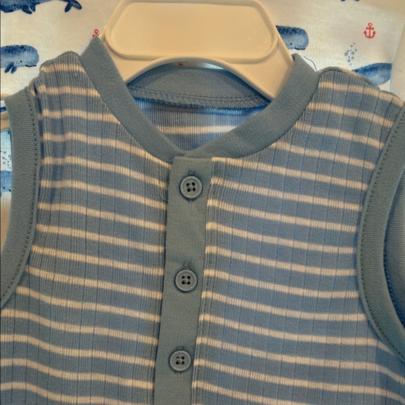 Little Me Blue Striped 2 Piece Romper Set- Whale Onsie Size 9 months - Picture 3 of 6